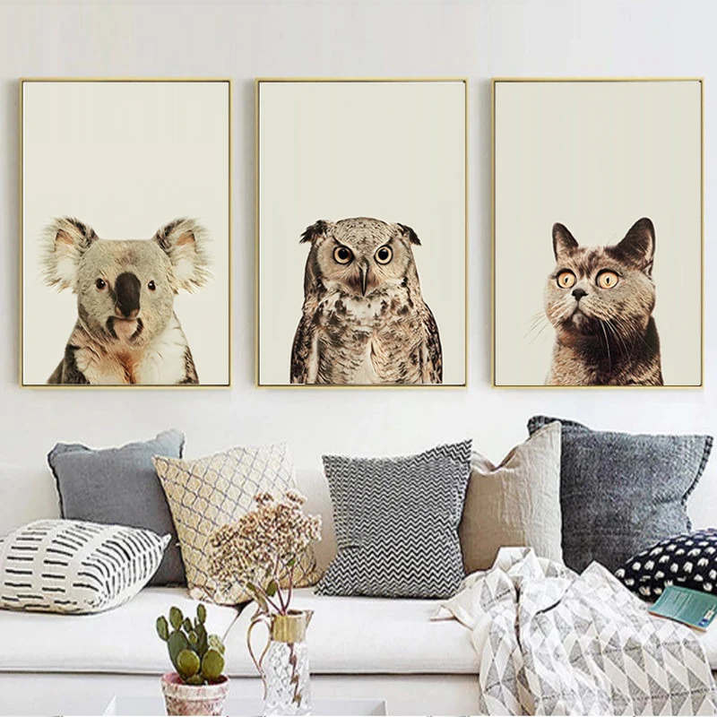 

Customizable home minimalist animal head close-up wall painting koala owl cat frameless printing canvas decoration poster