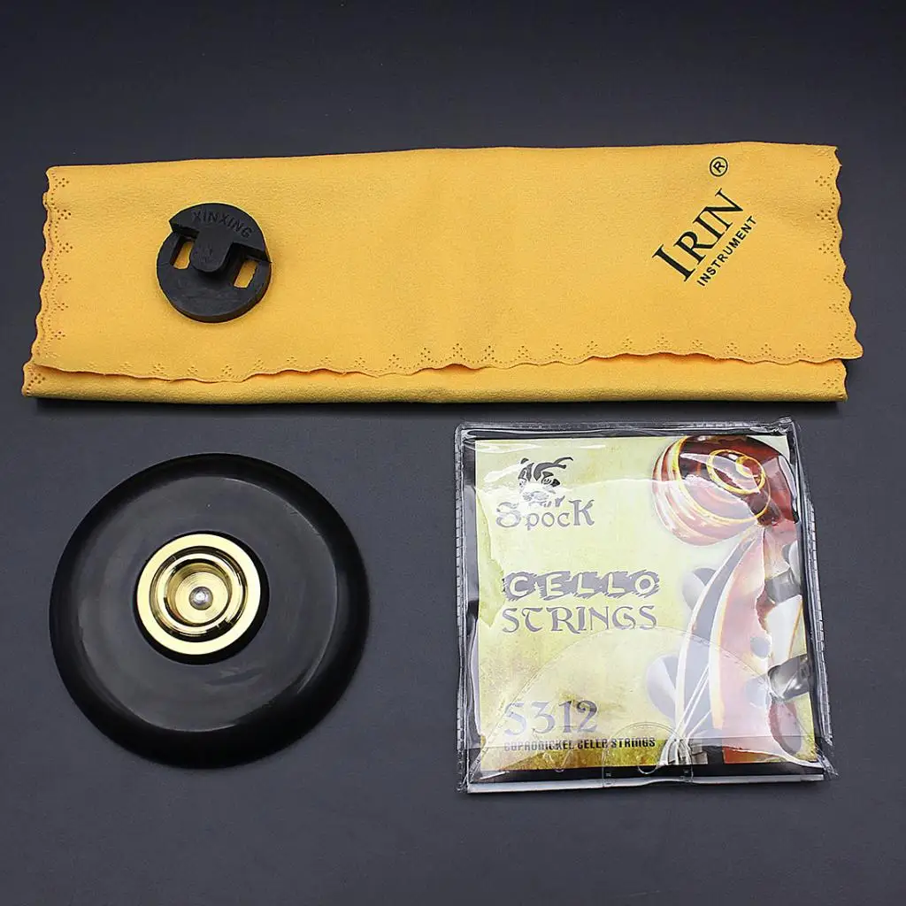 

IRIN Cello Parts Kit Rubber Mute+Strings+Non-slip Mat Pin Stopper+Cleaning Polish Cloth