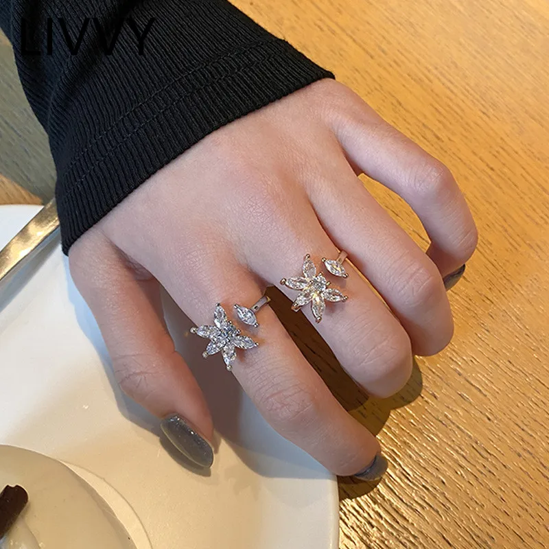 

LIVVY Silver Color Elegant Butterfly Shape Dazzling Crystal Adjustable Rings For Woman Fashion Jewelry Wedding Party Gift