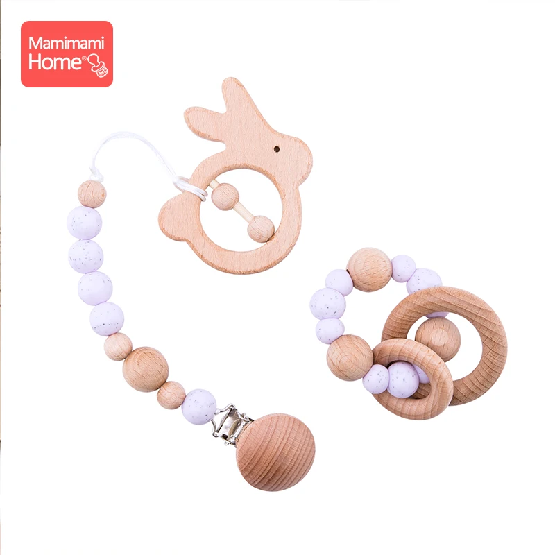 rabbit Mamihome детский деревянный прорезыватель, Детское Зубное кольцо, зажим, цепочка, кулон, браслеты для кормления, деревянный держатель для грызунов, силиконовые бусины, детские товары - Цвет: rabbit