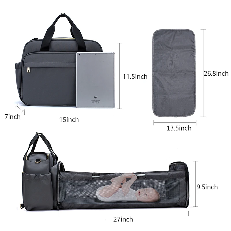 

2 in 1 New Fashion Diaper Bag Multifunctional Folding Baby Mommy Travel Shop Backpack Portable Crib Nappy Maternity Bag