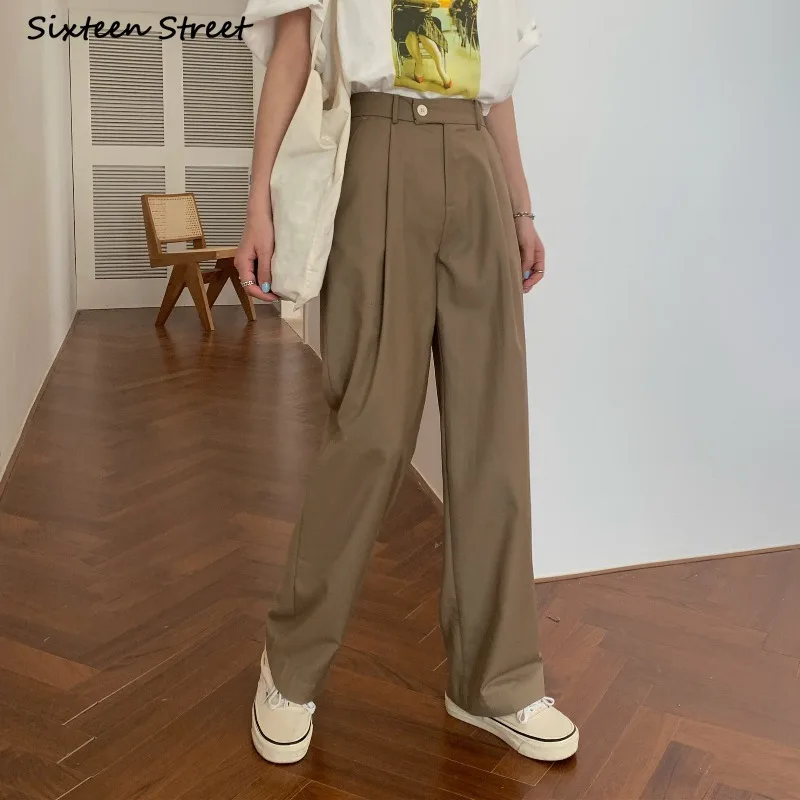 

Summer Straight Pants Woman Khaki High Waisted Trousers Woman Clothes Grey Chic Streetwear Loose Harajuku Y2k Pants Female 2021