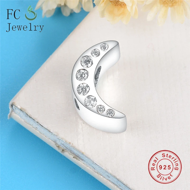 Сверкающая луна Шарм бусина подходящий для оригинального браслета серебряный