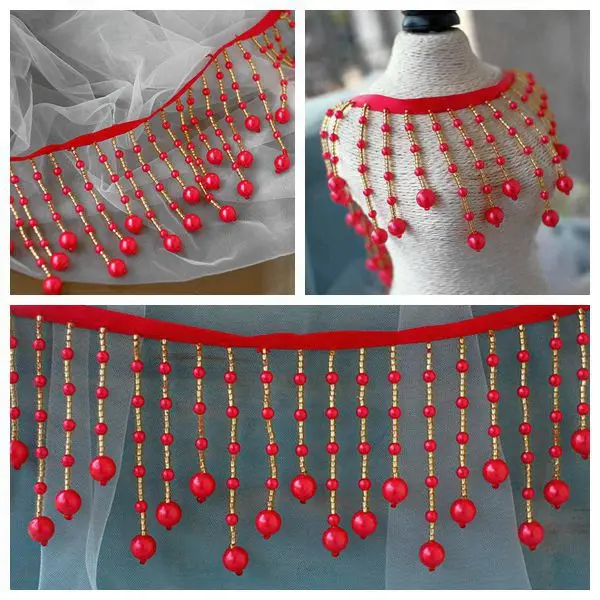 

2meters red Bead Tassel Lace Fringe Trim Lace Fabrics For Show Clothes Pearl Crystal Lace Crafts Making Dress Decoration