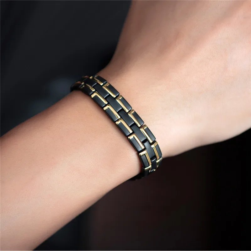 

Round Stone Magnetic Therapy Bracelet Health Care Magnetic Hematite Bracelets for Men 316 Stainless Steel Chain Link Bracelets