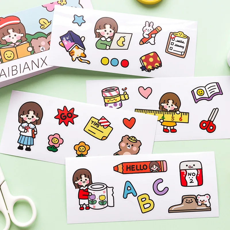 Mohamm 4 листа Kawaii мультфильм девушки Декоративные наклейки Скрапбукинг DIY Note ПВХ