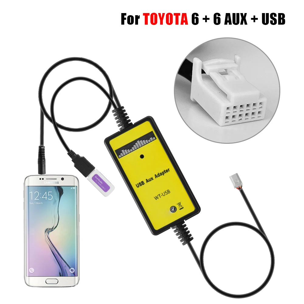 

6+6Pin Car MP3 USB AUX Adapter CD Changer Adapter With 3.5mm AUX In for TOYOTA LEXUS Corolla RAV4 Camry