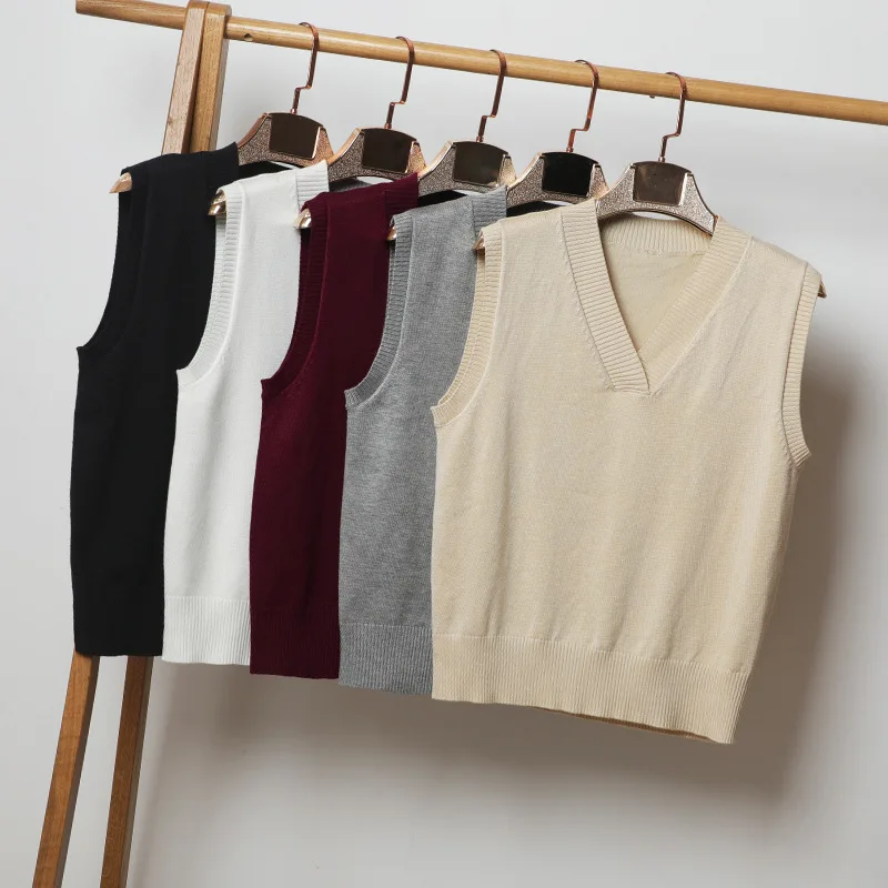 

Spring 2021 Knitted Warm Slim Tank Top Women's Shirt New Fashion Women's Loose Sleeveless V-Neck Knit Vest solid Color Sweater