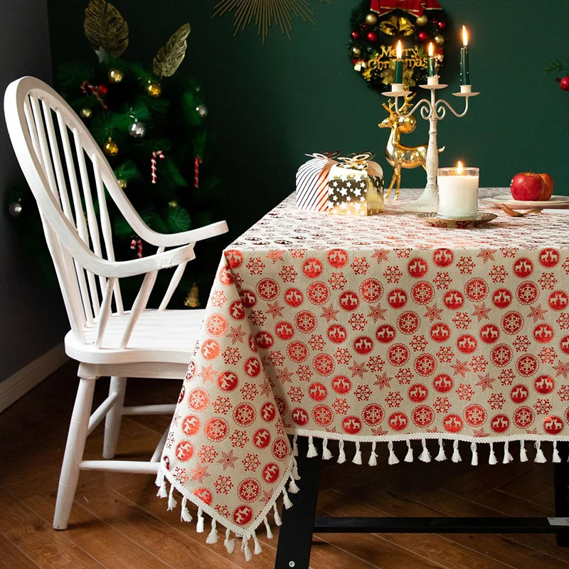 Новогодняя Рождественская скатерть с деревом вечерние хлопковые скатерти