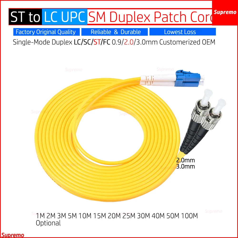 

High reliability OEM Customerized 1m~50m ST to LC UPC ST/UPC to LC/UPC SM Duplex Patch Cord Jumper Cable 2.0/3.0mm 1~50m