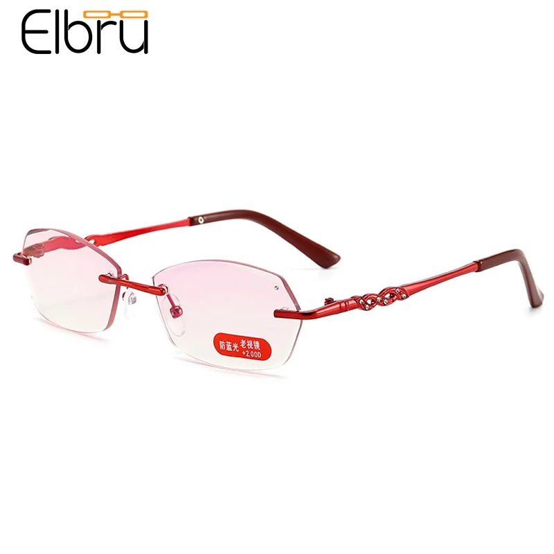 

Elbru New Anti Blue Light Rimless Reading Glasses Frameless Diamond Cutting Presbyopic Eyeglasses Women Men Diopters +1.0 +4.0