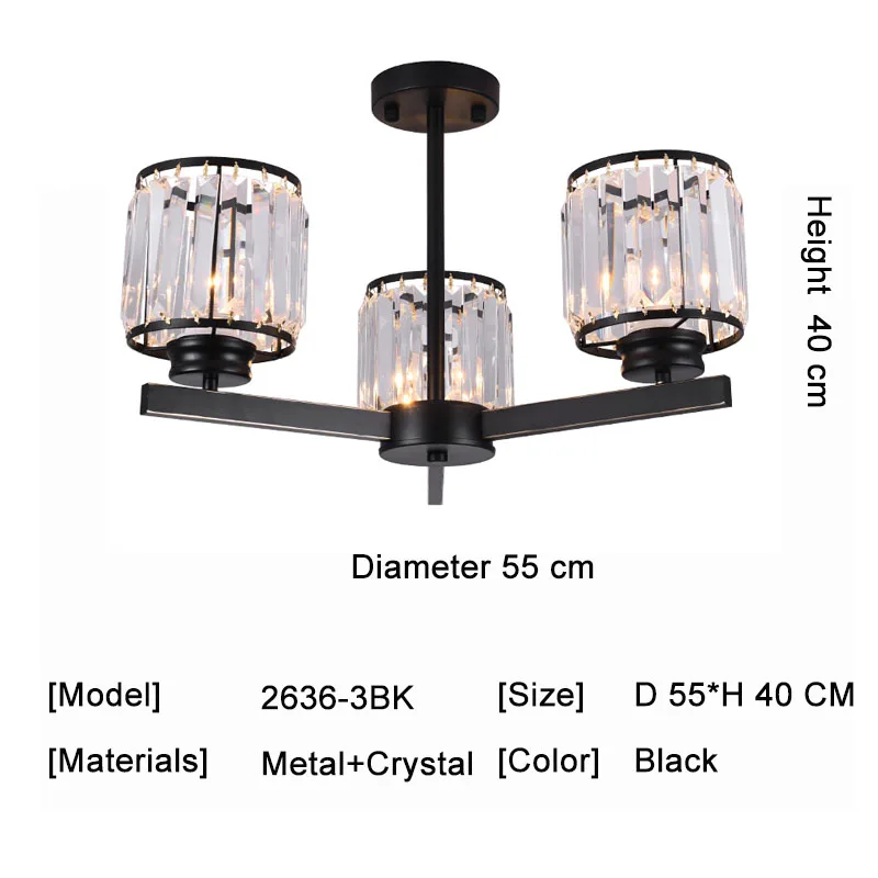 3 Light Black Современные светодиодные люстры Хрустальные потолочные светильники люстры для спальни гостиной домашние люстры Deco Luminaria - Цвет абажура: 3 Light Black