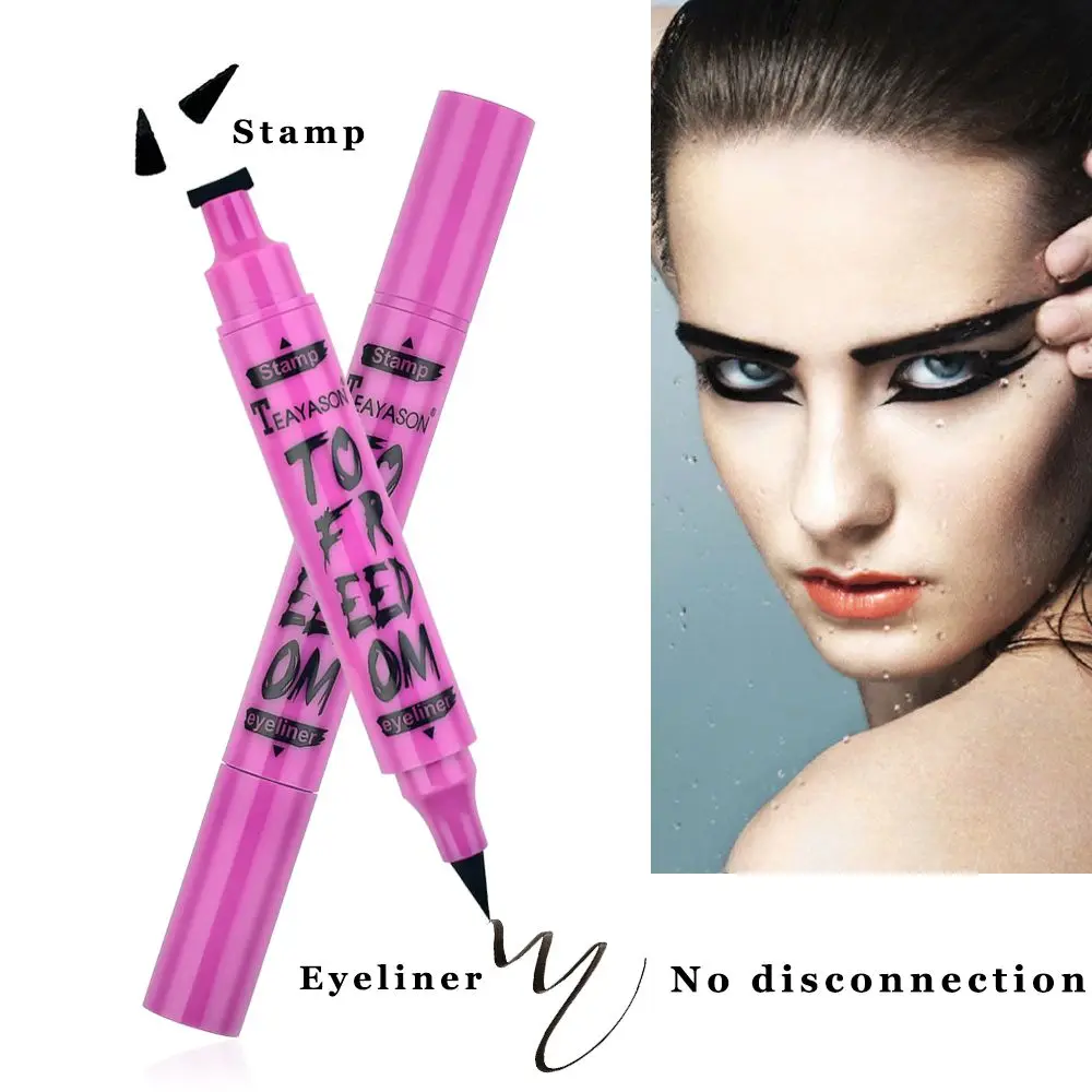 

Makeup Tool Long Lasting Eyes Tattoo Easy to Wear Liquid Pen Double Head Winged Eyeliner Stamp Black Eyeliner Pencil