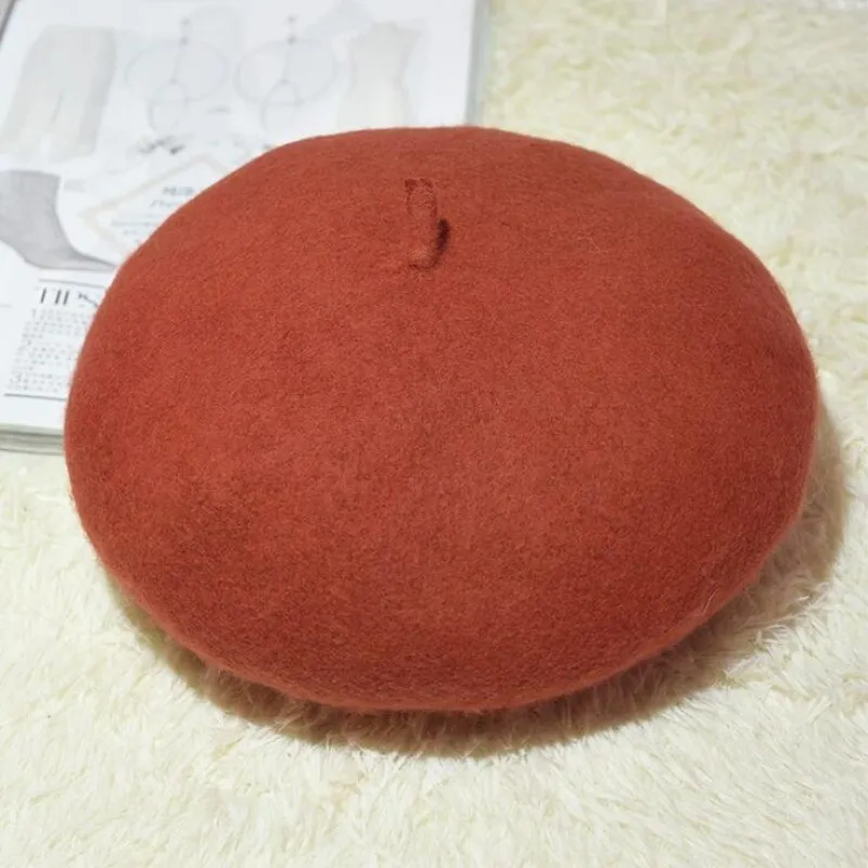 Шерстяной берет женские зимние шапки для женщин плоская шапка вязаные 100%