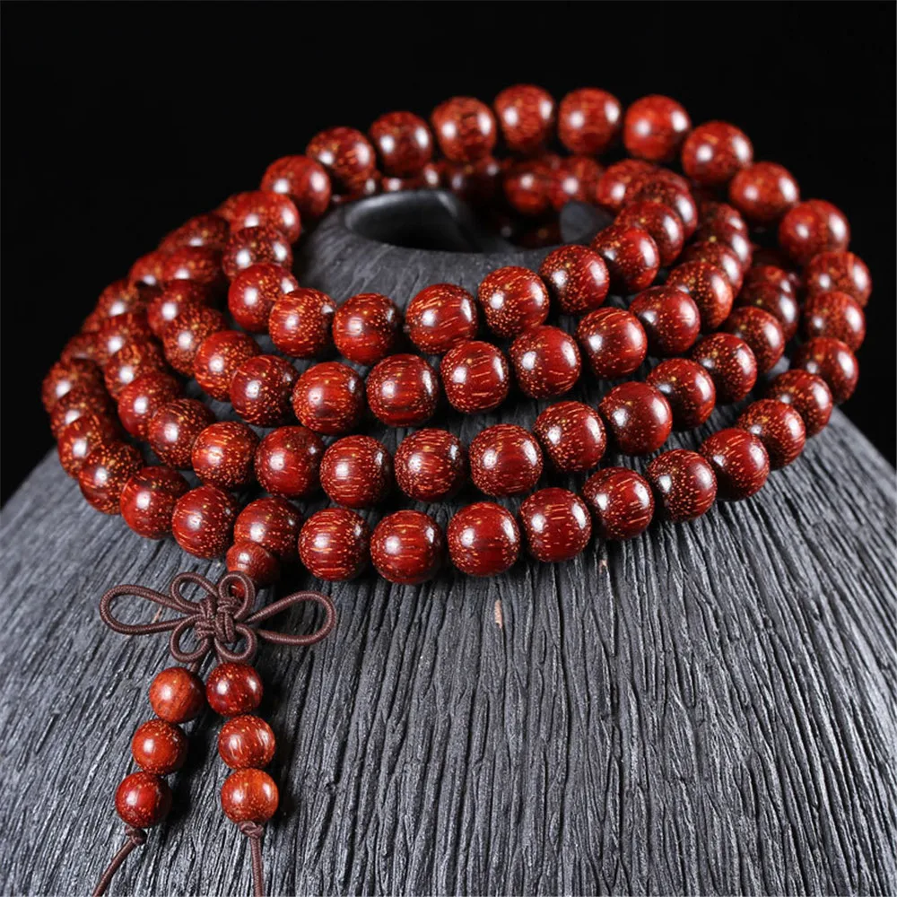 Wholesale 5 Pcs Natural Indian Lobular Rosewood Round Beads Hand-strings Hand-abrasive High Degree 108 Mala Wood Beads Bracelet