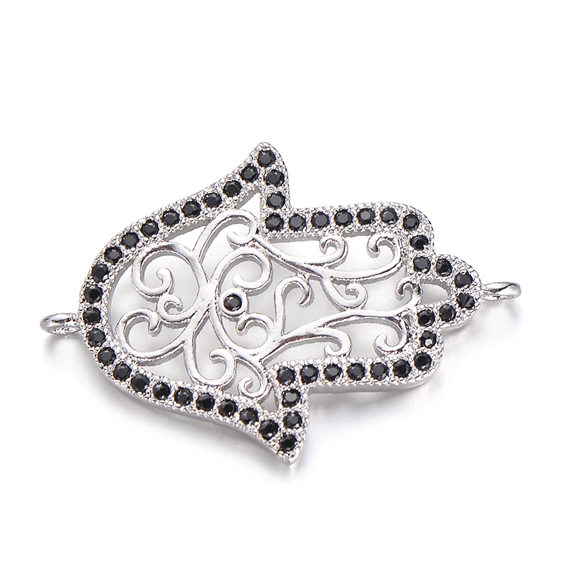 silver Pipitree Модные Черные Подвески в виде руки хамсы подходят для мужчин браслет Полые Подвески для рук Циркон Ювелирная фурнитура для рукоделия аксессуары хип-хоп - Окраска металла: silver