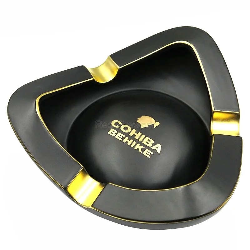 COHIBA 50th anniversary Edition керамическая тонкая черная фарфоровая пепельница 3 золы для сигар для дома Smkoing сигары держатель - Цвет: Black 1