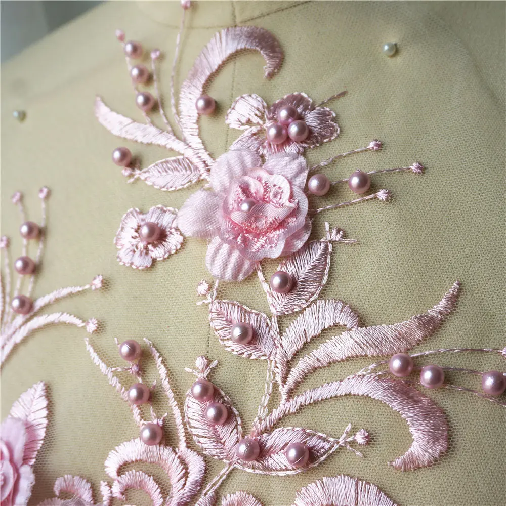 Светильник украшенный розовыми бусинами 3D цветок кружевная ткань вышитое платье