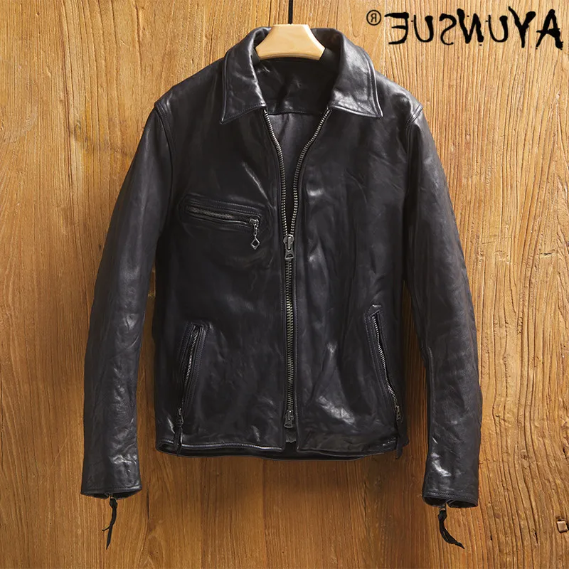 

Men's authentic leather jacket, vintage leather jacket, luxury motorcycle jacket.
