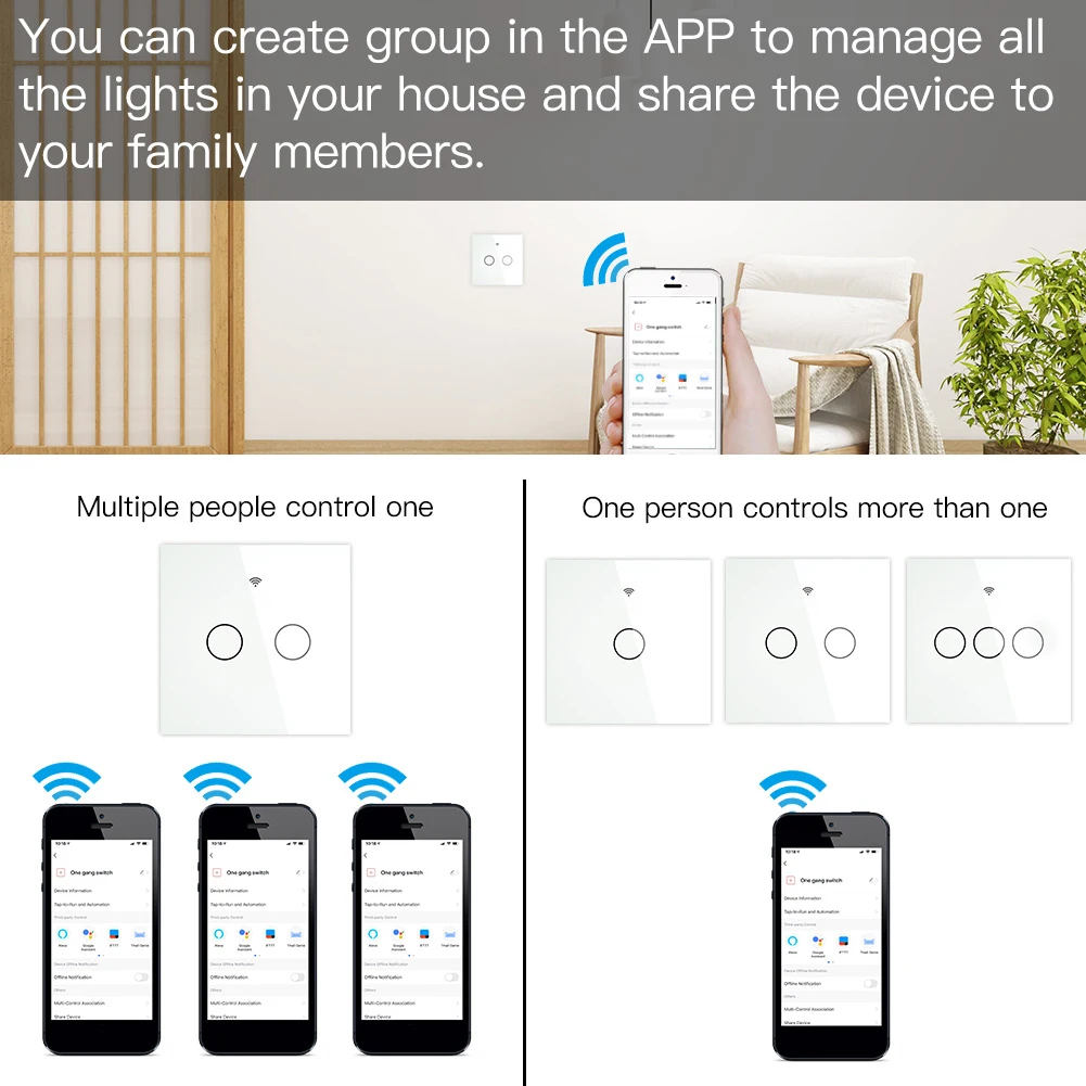 

ZigBee Smart Wall Touch Light Switch 1 2 3 Gang Tuya Smart Life App Control Voice Control for Google Assistant Alexa Hub Require