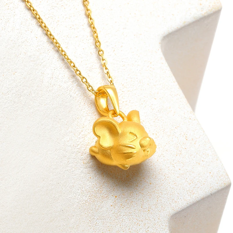 

NEW ARRIVAL 24K YELLOW GOLD PENDANT 3D GOLD ZODIAC MOUSE NECKLACE PENDANT
