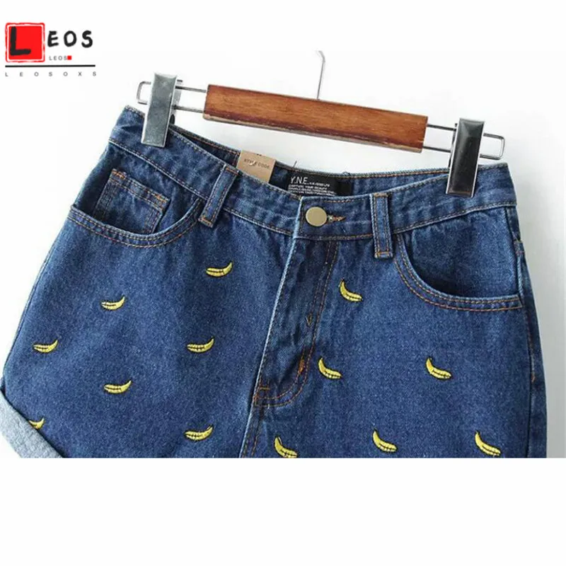 Женские джинсовые шорты с высокой талией летняя обувь рисунками банана