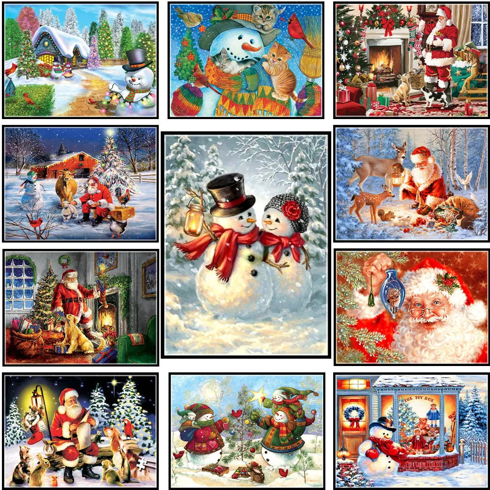 Алмазная 5D картина сделай сам полностью круглая мозаика Рождественский Снеговик