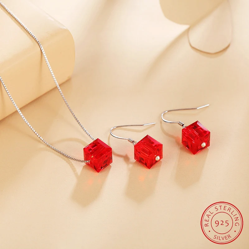 Прямые геометрические формы Настоящее серебро S925 ювелирные наборы кристаллами