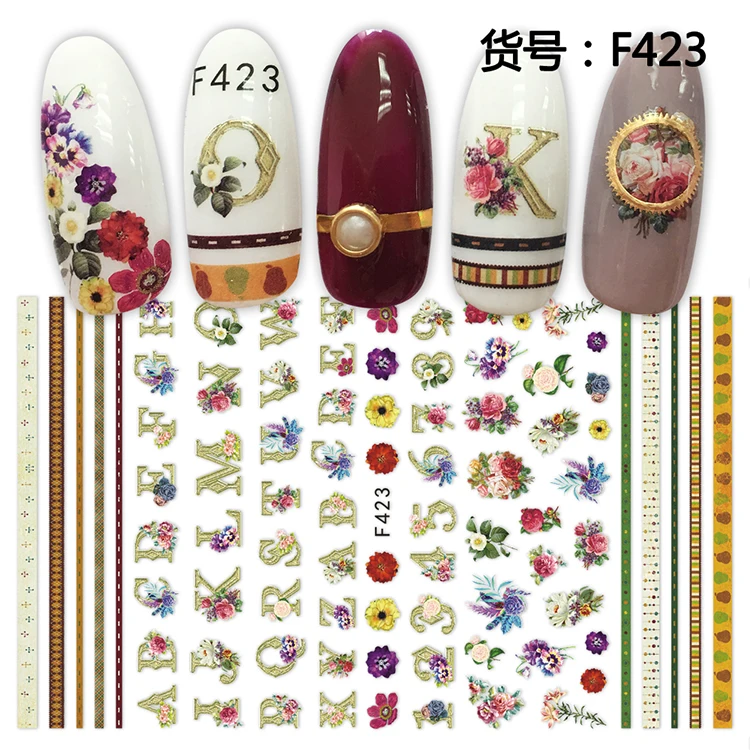 

3D Nail Sticker Decals Letter Flower Stripe Design Nail Art Decorations Stickers Sliders Manicure Accessories Nails Decoraciones