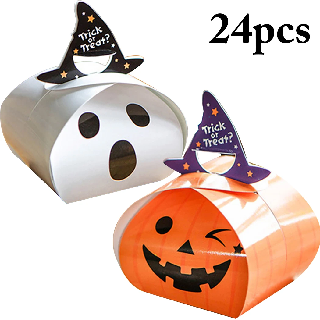 

24pcs Cute Halloween Cartoon Pumpkin Candy Box Biscuit Cake Chocolate Box Bag Party Favors And Gifts Halloween Party Decoration