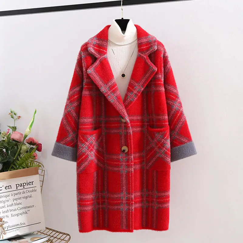 Женская Шуба Из искусственной норки длинный вязаный кардиган утепленный