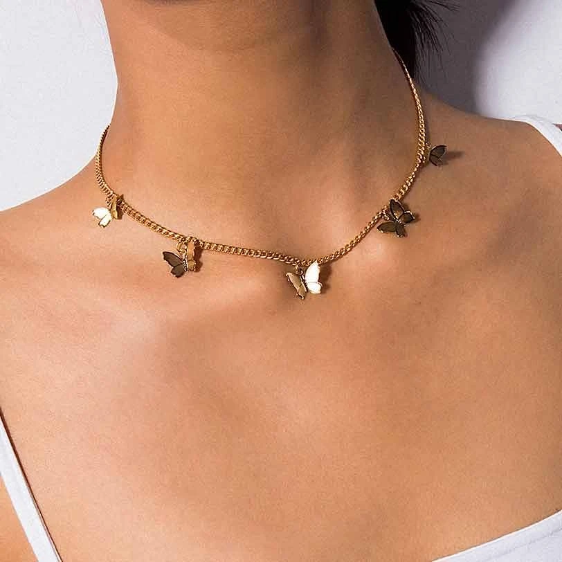 

Gold Silver Chain Butterfly Pendant Choker Necklace Women Statement Collares Bohemian Summer Beach Jewelry Gift Collier Styles