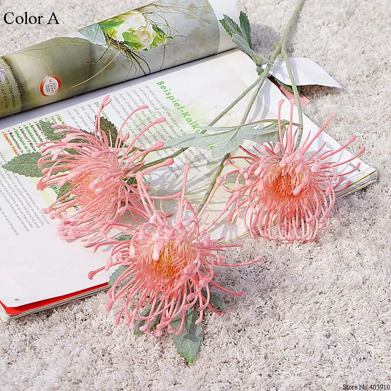 Флокированные Leucospermum искусственные цветы для украшения свадьбы Искусственные цветы пластик искусственный цветок растение Флер искусственное