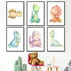 Настенная Картина на холсте с милым динозавром детская кроватка Мультяшные скандинавские плакаты и принты настенные картины для детской комнаты декор для мальчика