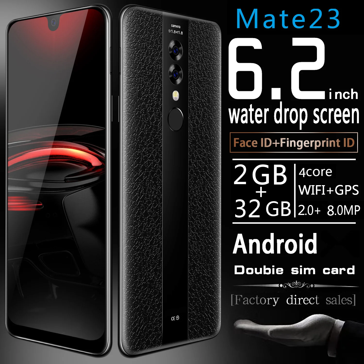 Смартфон 6 2 дюйма Mate23 мобильный телефон Капля воды экран с роскошным кожаным