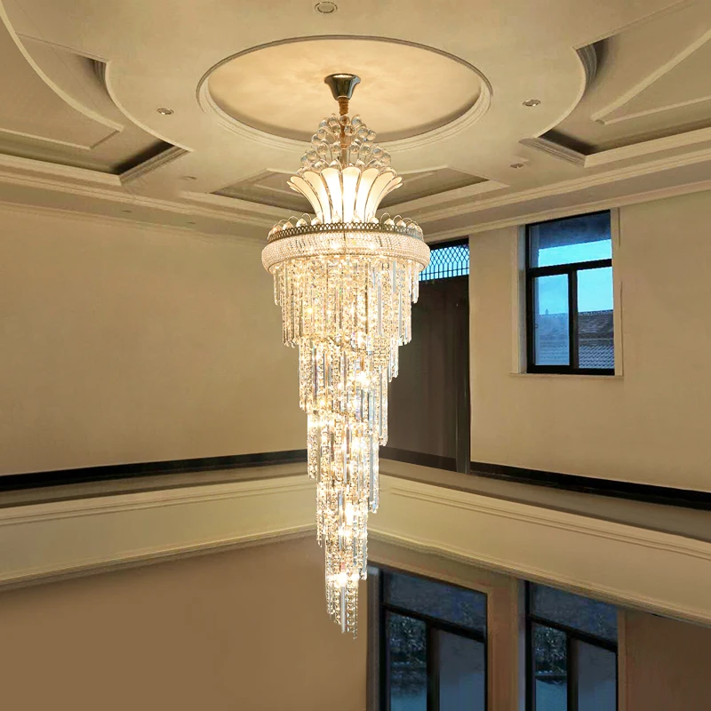 Candelabro de cristal dorado moderno para salón, lámparas altas, Colgantes, gran escalera