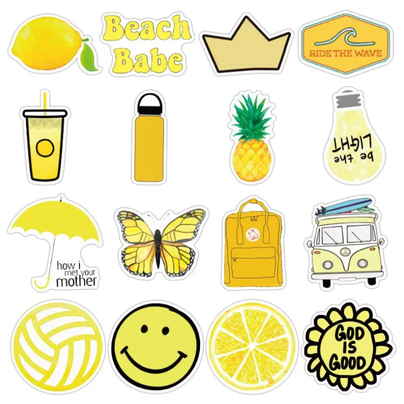 

10/30/50PCS yellow small fresh geometric cute cartoon trolley case skateboard waterproof sticker graffiti decoration wholesale