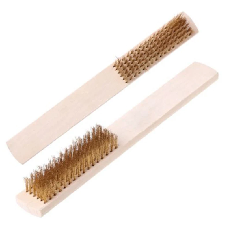 

2pcs Wooden Brass Wire Brush 20x2.5x2.5cm Wood Handle Small Wire Brushes Metal Rust Cleaning Brushes Tool