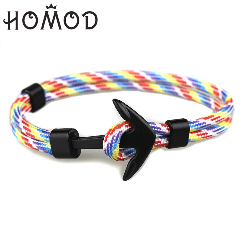 Fashion Модный Новый цветной браслет с якорем для мужчин Шарм выживания Веревка Цепь