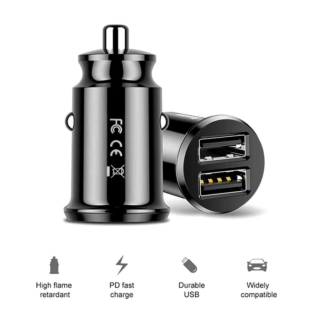 

Dual USB Car Charger Car Charger Accessories 12-24V 2.4A Fast Charging For Universal Iphone Mini USB Auto Charging