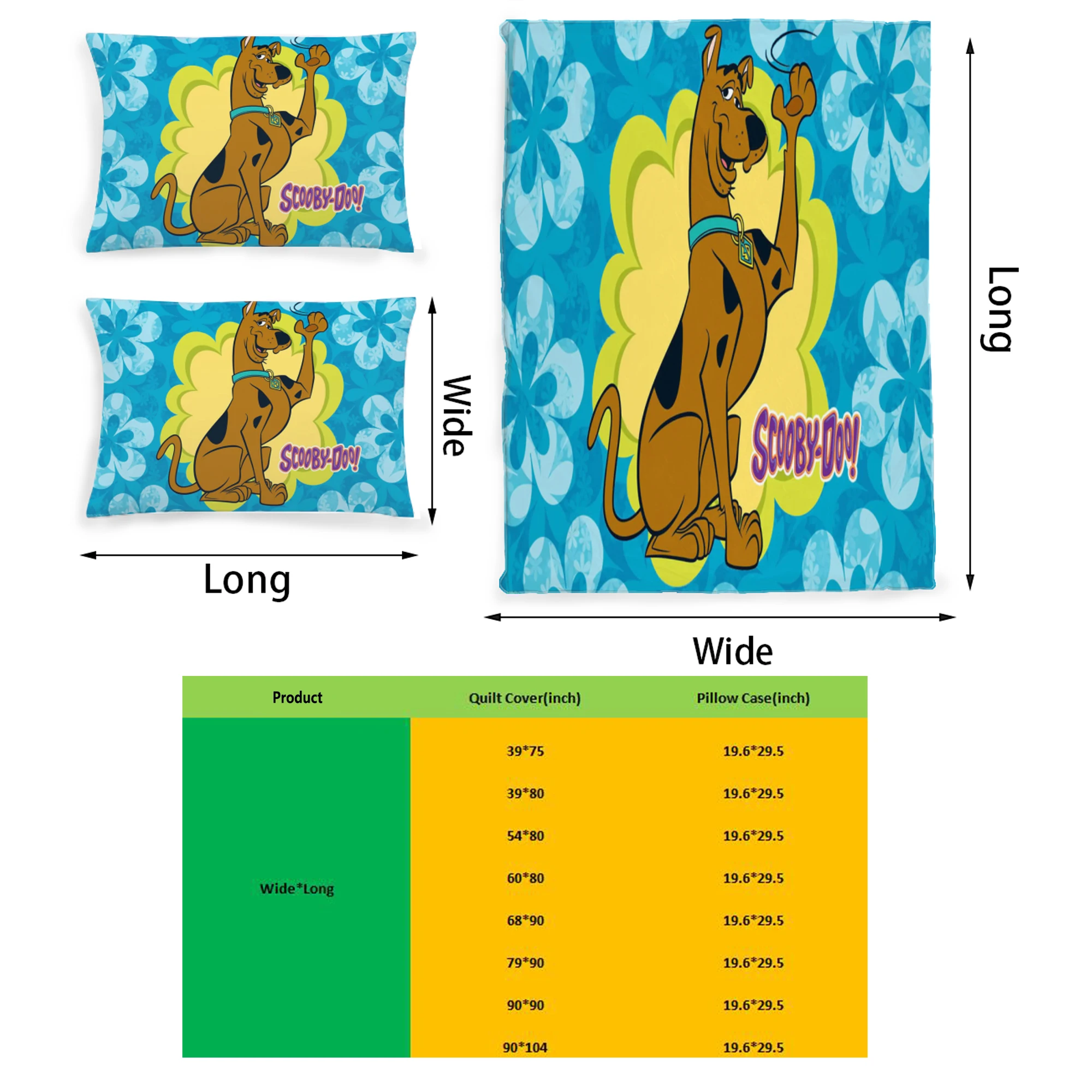 

Scooby Doo Cartoon Graphic Printed Bedding Set Pattern Printing Polyester Quilt Cover Set 3 Pieces Quilt Cover Pillow Cover Set