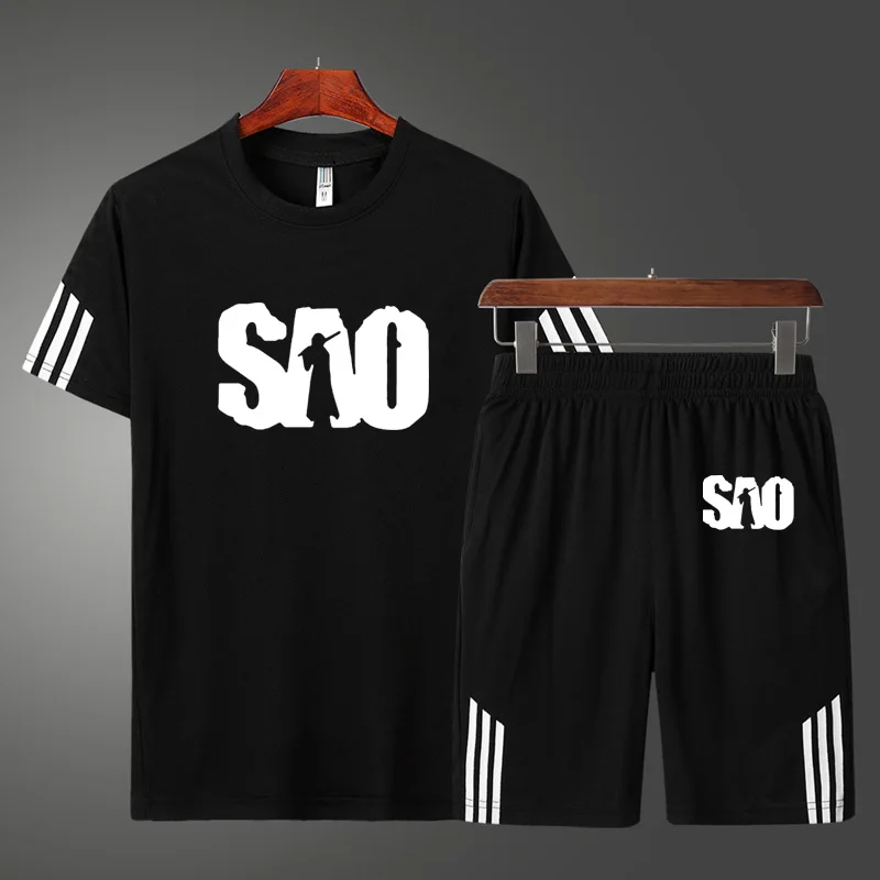 Fashion casual short sleeve SAO Sword Art Online Printing Summer High Quality Cotton Men's + shorts two-piece suit | Автомобили и