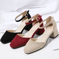 coolulu new arrival women dorsay pumps mid chunky heel casual ankle strap pumps women shoes velvet elegant shoes size 34 43