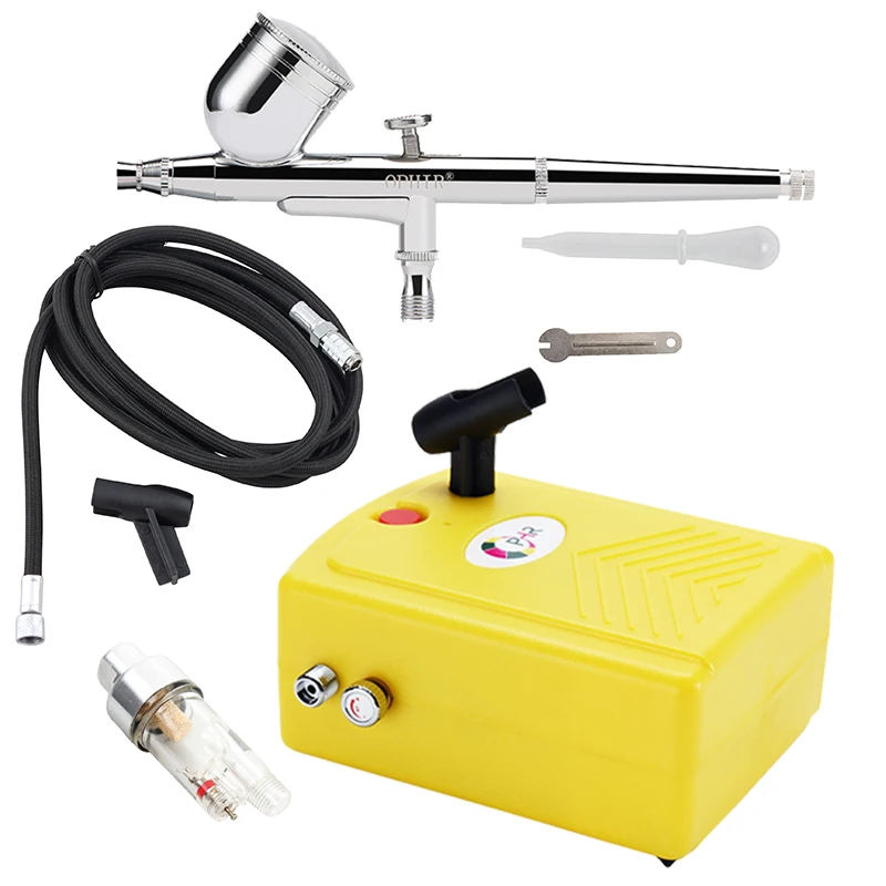 OPHIR Airbrush Kit with  Mini Air Compressor Air Filter for Temporary Tattoo Body Nail Paint#AC034+AC004A+AC011