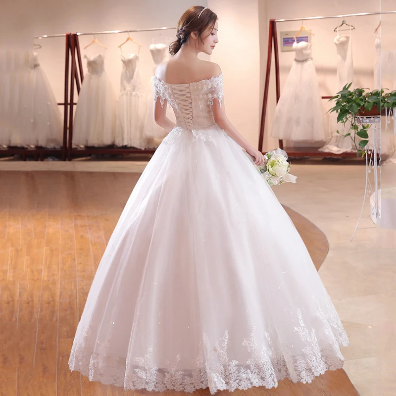 

2021 Luxury Lace Wedding Dress Vestido De Noiva Elegant Off The Shoulder Princess Bride Dress Floor-length Lace Up Wedding Gowns