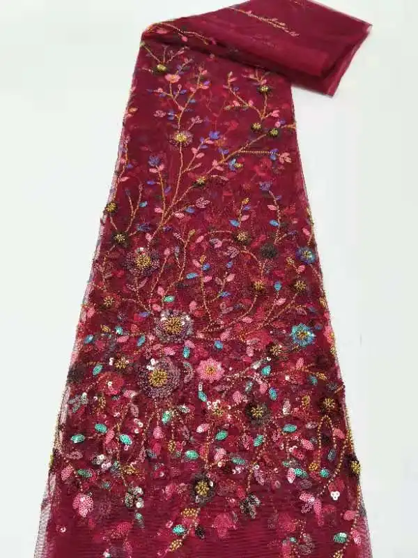 

African lace high quality lace fabric 5 yards 2021 latest French fashion Color sequins embroidered flower lace fabric FJ-039