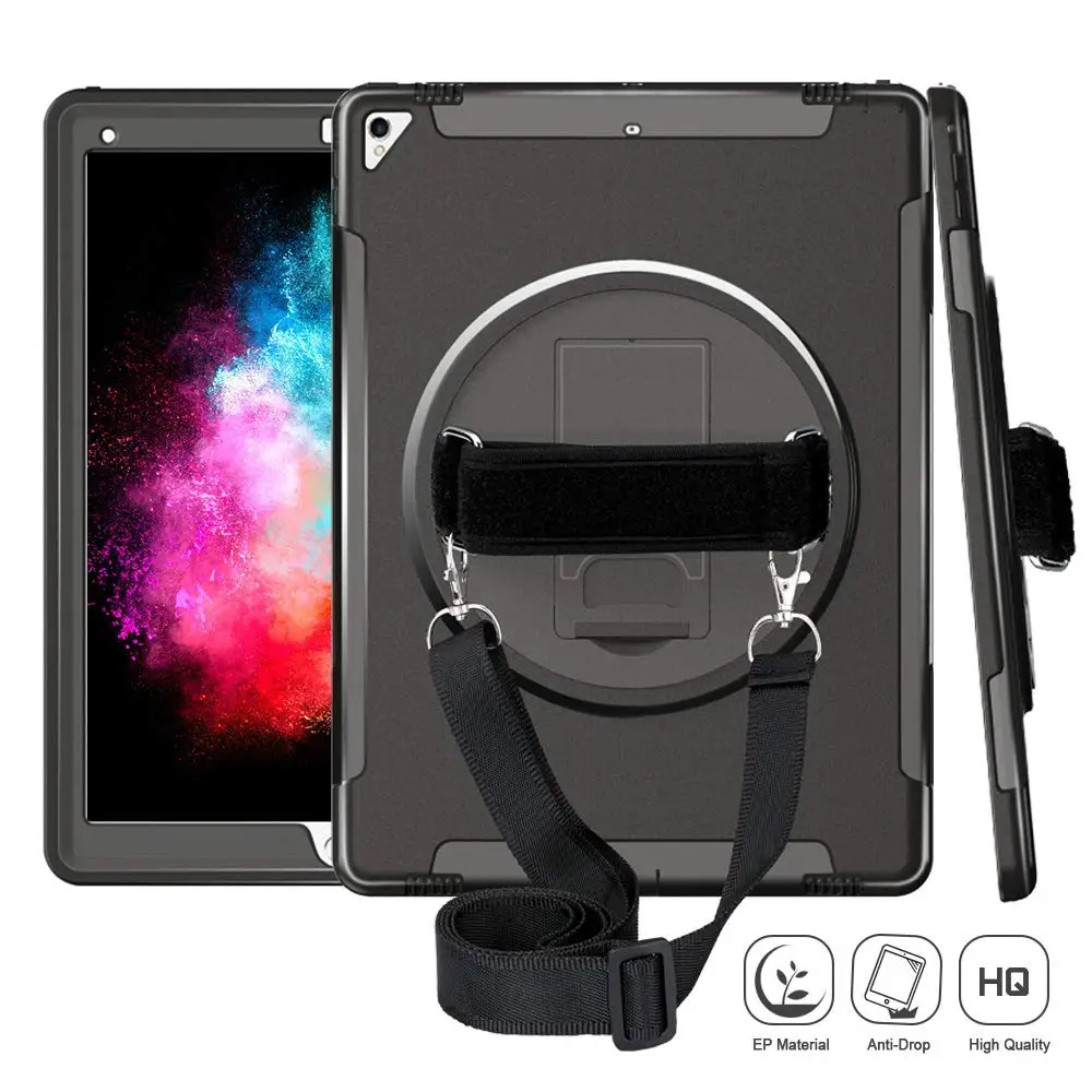 black with strap Чехол для планшета для iPad Pro 12,9 дюйма с поворотом на 360, защитный чехол на плечо A1670 A1652 FTL02 - Цвет: black with strap