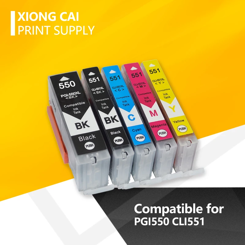 

5pcs PGI-550 Ink Cartridges for Canon PGI 550 CLI 551 PIXMA IP7250 MG5450 MX925 MG5550 MG6450 MG5650 MG6650 IX6850 MX725 PGI550