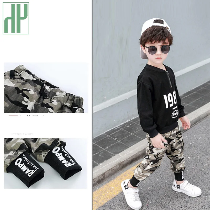 Children clothes for boys Costume Letter Tracksuit Camouflage Tops Pants toddler Boy Winter Outfits Set 3 8 12 Year | Детская одежда и
