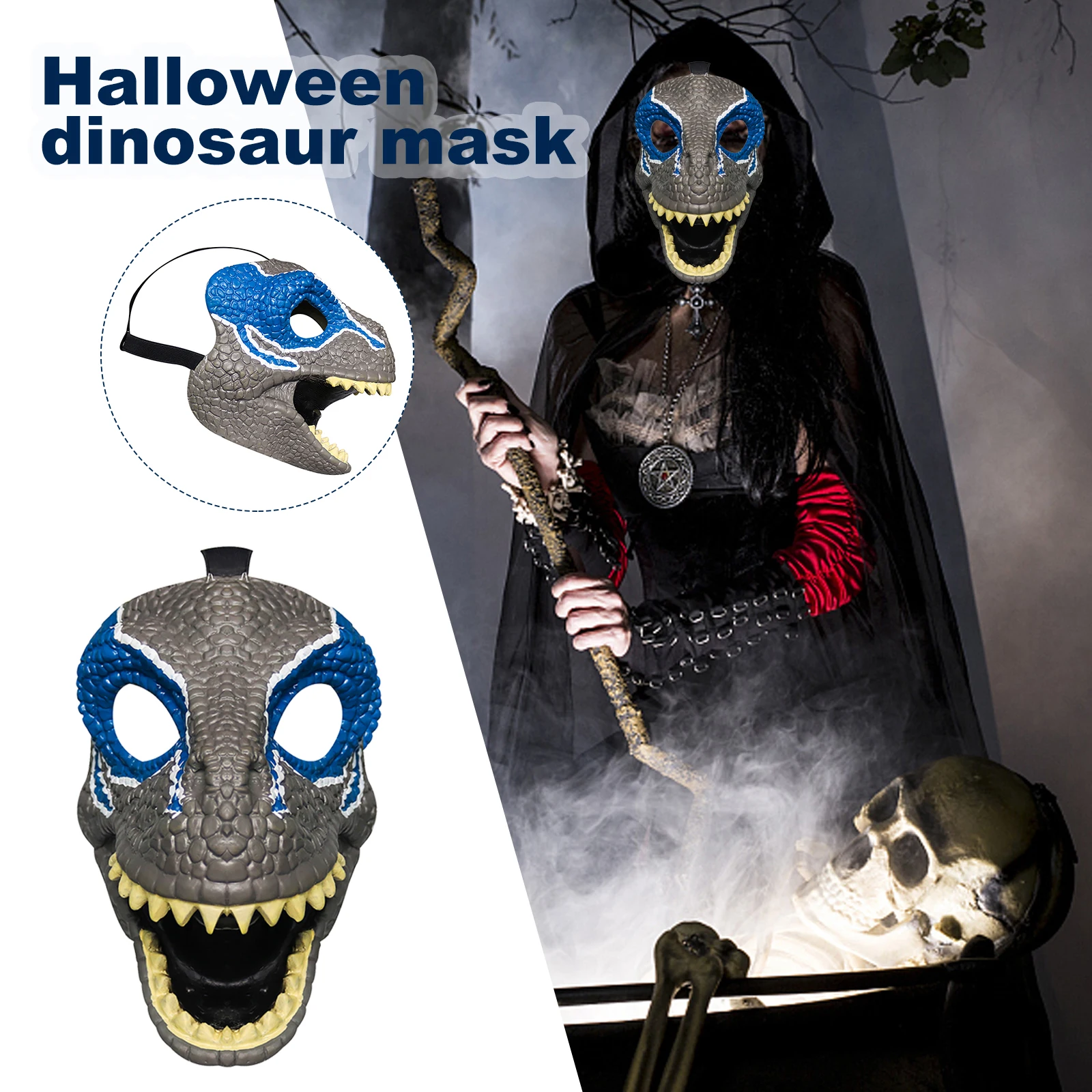 

New Creative Halloween Dinosaur Mask Open Mouth Latex Horror Dinosaur Fang Headgear Halloween Cosplay Party Props Decoration A40